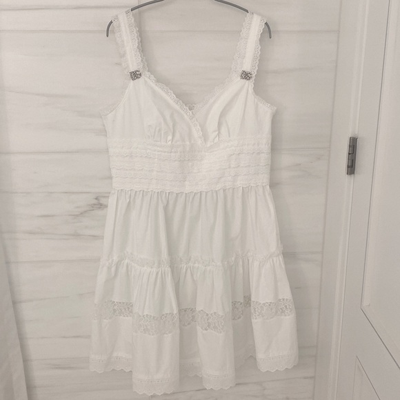DOLCE & GABBANA | Broderie - Anglaise Tiered Sleeveless Mini Dress | Size US 14 - Picture 1 of 11